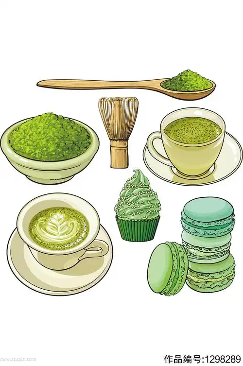 手绘插画卡通抹茶甜品食物美食素材免抠元素